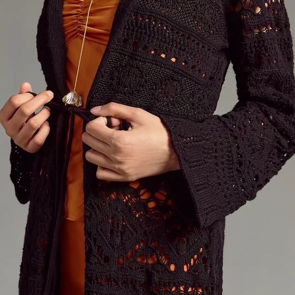 NWT By Anthropologie Pointelle Cardigan Sweater Small - Picture 3 of 4